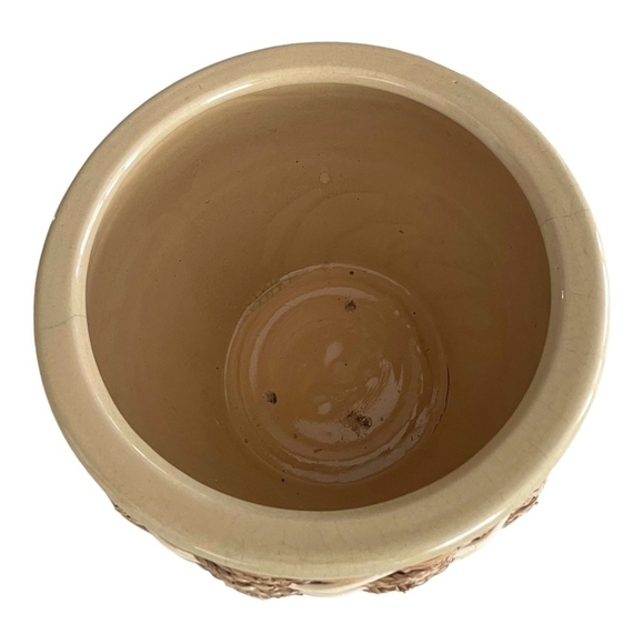 Large Rattan Round Plant Pot Beige Wicker Planter Indoor Ceramic Plant Pot - Picture 4 of 4